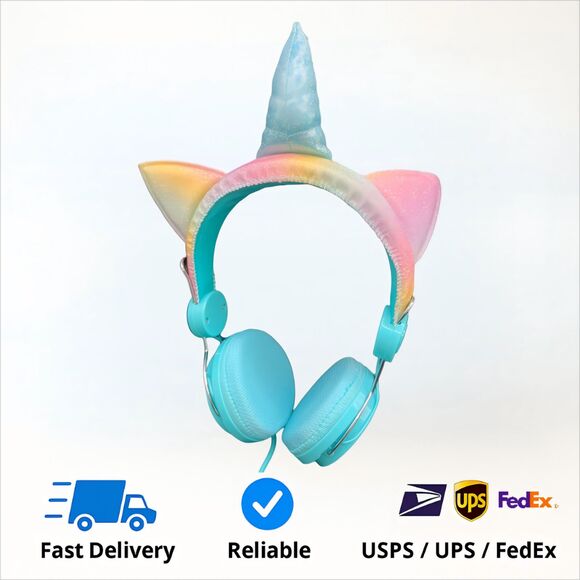Glitter Unicorn Mint Color Character Headband Wired Headphones - Picture 1 of 4